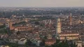 Panorama overlooking historical part of old city with several towers and river HD Footage