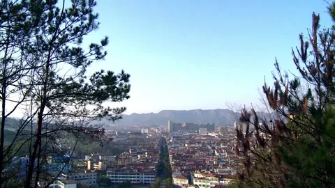 Panorama overlooking the small city Stock Footage 234494052