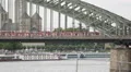 Panorama Pan Right Cologne Hohenzollern Rail Bridge Local Regional Train Passing HD Footage