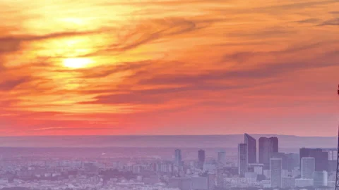 Panorama of Paris at sunset timelapse. Eiffel tower view from montparnasse Stock Footage 236949345