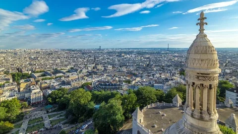 Panorama of Paris timelapse, France. Top view from Sacred Heart Basilica of Stock Footage