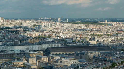 Panorama of Paris timelapse, France. Top view from Sacred Heart Basilica of Stock Footage