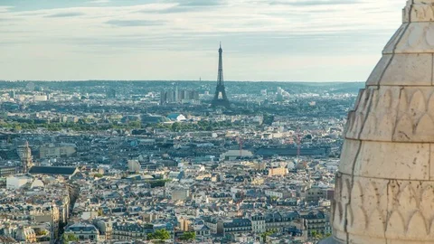 Panorama of Paris timelapse, France. Top view from Sacred Heart Basilica of Stock Footage