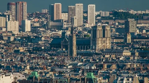 Panorama of Paris timelapse, France. Top view from Sacred Heart Basilica of Stock Footage