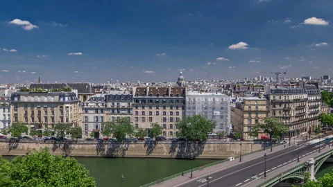 Panorama of Paris timelapse. View from Arab World Institute Institut du Monde Stock Footage 236936818