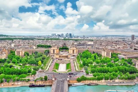 Panorama of Paris view from the Eiffel tower. View of the Trocadero Palace. 스톡 사진