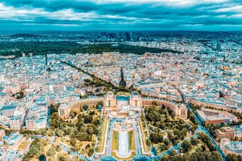 Panorama of Paris view from the Eiffel tower. View of the Trocadero Palace. Fotos Stock