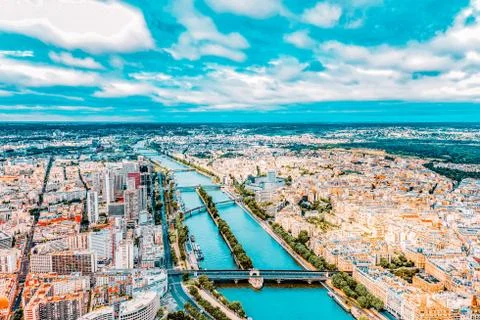 Panorama of Paris view from the Eiffel tower. View of the Seine. Foto stock