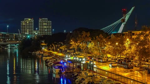 Panorama of Pescara at night Stock Footage 131384639