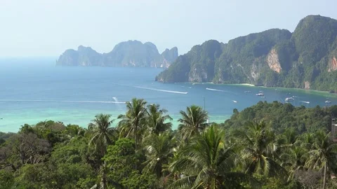 Panorama of Phi Phi Don from the top viewpoint Stock Footage 290457777