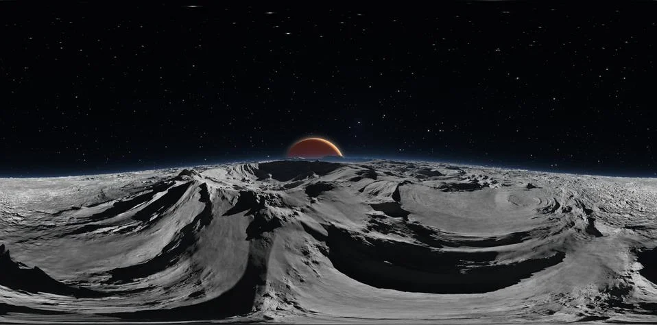 Panorama of Phobos with the red planet Mars in the background, HDRI map 库存插图