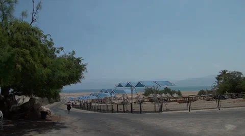 Panorama of place for rest ashore the Dead sea Stock Footage 39717875