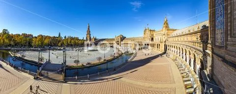 Panorama of Plaza de Espana in Seville, Andalusia, Spain Stock Photos