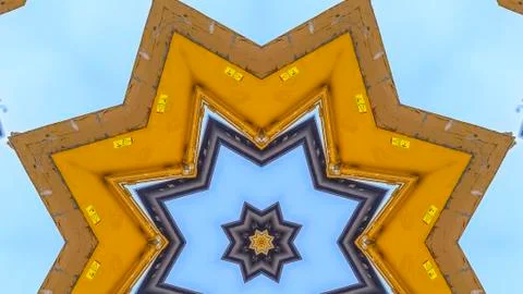 Panorama A pointed star shape made from a yellow tractor Stock Photos