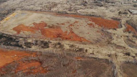 Panorama of polluted waters.Small dirty Stagnant water lake in countryside Stock Footage 106336341
