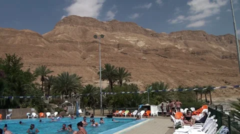 Panorama of pool people bath in that Stock Footage 39717865