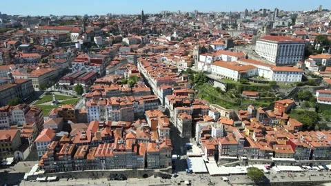 A panorama of Porto by a camera drone flying along the right bank of Douro River Stock Footage 202061010
