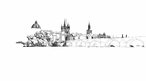Panorama of Prague. Charles Bridge Stock Footage 10762468