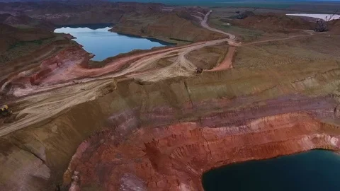 Panorama of the quarry. Artificial lake. Sunset. Horizon. Development of Stock Footage 74151946