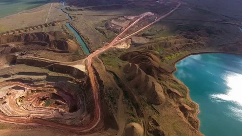 Panorama of the quarry. Artificial lake. Sunset. Horizon. Development of 動画素材 74381138