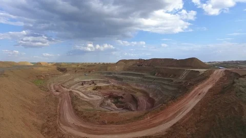Panorama of the quarry. Artificial lake. Sunset. Horizon. Development of Video stock 75290689