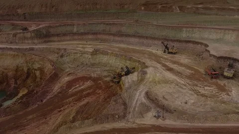 Panorama of the quarry. Barkhan sands. Development of minerals. View from above Video stock 75373304