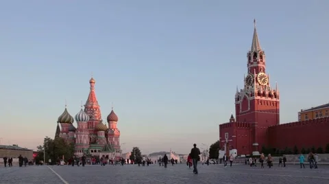 Panorama of Red Square in the evening, Moscow, Russia Stock Footage