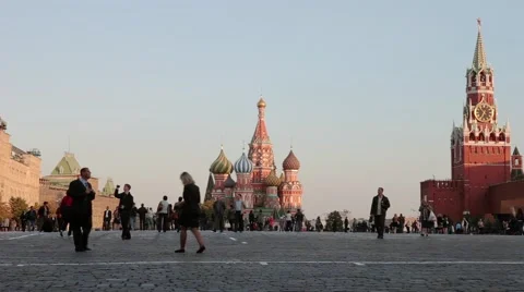 Panorama of Red Square in the evening, St Basil's Church, Moscow, Russia Video stock 61787709