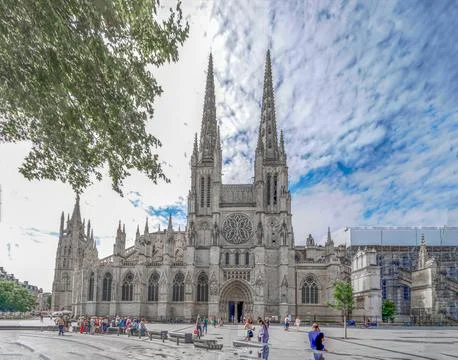 Panorama to the remarkable Cathedral Saint Andre, Bordeaux. Stock Photos