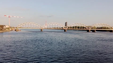 A panorama of Riga from the level of the canals and the Daugava River Stock Footage 275888424