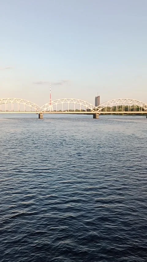 A panorama of Riga from the level of the canals and the Daugava River Stock Footage 275888426