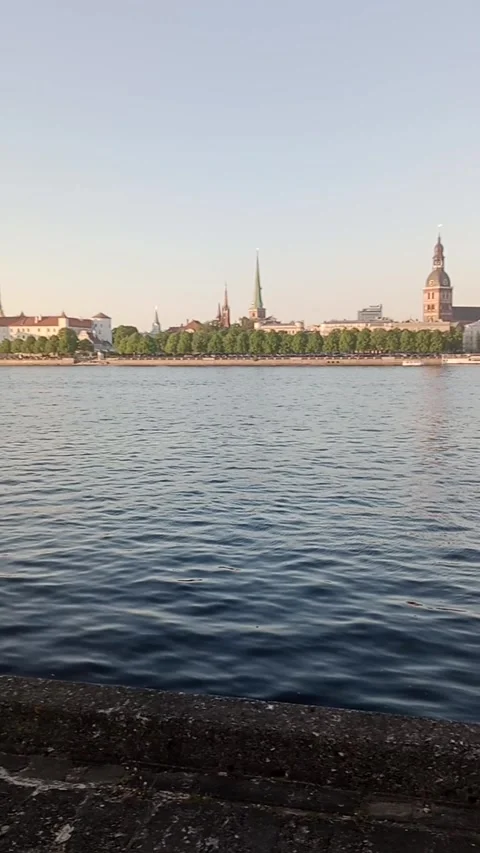 A panorama of Riga from the level of the canals and the Daugava River Stock Footage 275888439