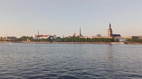 A panorama of Riga from the level of the canals and the Daugava River Stock Footage 275888441