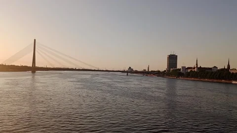 A panorama of Riga from the level of the canals and the Daugava River Stock Footage 275888447