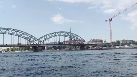 A panorama of Riga from the level of the canals and the Daugava River Stock Footage 275888464