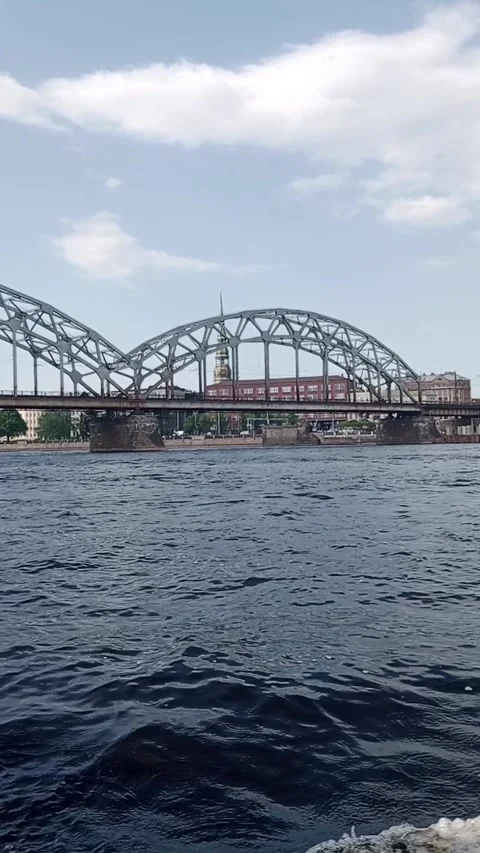 A panorama of Riga from the level of the canals and the Daugava River Stock Footage 275888466