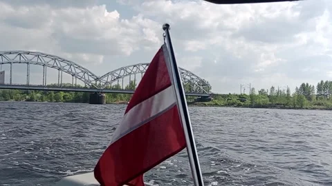 A panorama of Riga from the level of the canals and the Daugava River Stock Footage 275888480