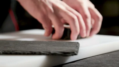 Panorama from right to left. The guy puts the Japanese rolls on the stand. 스톡 동영상 87012219