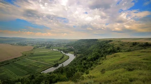 Panorama of the river in the green Stock Footage 69778915