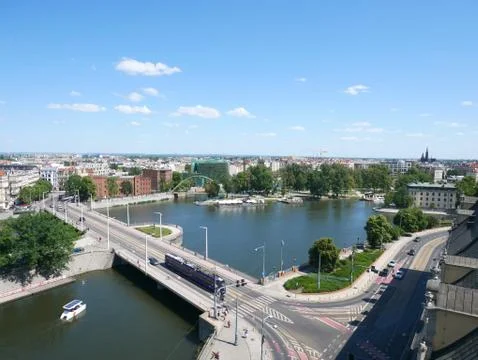 Panorama, river Odra Wroclaw, Poland Stock Photos