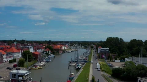 Panorama of the river. view from the copter on yachts Stock Footage 135786384