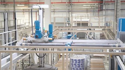 Panorama. Robot, automatic machine, factory Stock Footage 105343856