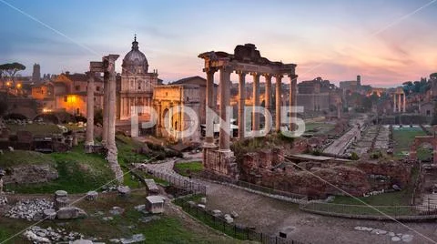 Panorama of Roman Forum (Foro Romano) in the Morning, Rome, Italy Stock Photos