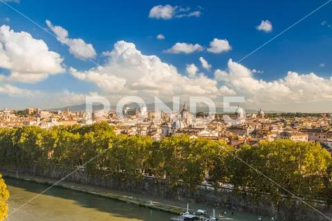 Panorama of Rome from Castel Sant'Angelo, Italy. Stock Photos