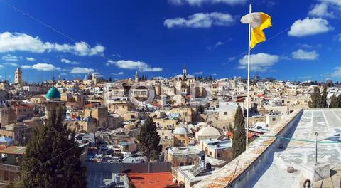 Panorama - roofs of old city, jerusalem Stock Photos