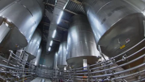 Panorama of a room with large containers Stock Footage 240924001