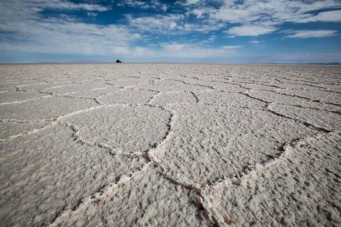 Panorama of the Salar of Uyuni with blue sky, Bolivia Stock Photos