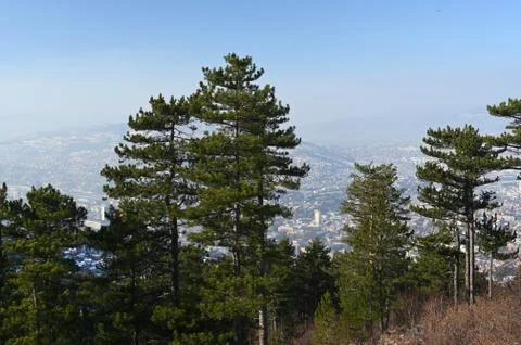 Panorama of Sarajevo during the winter in a cloud of smog Stock Photos