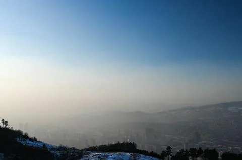 Panorama of Sarajevo during the winter in a cloud of smog Stock Photos