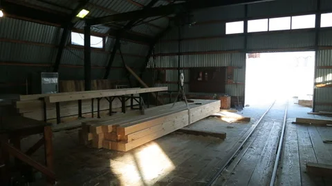 Panorama of sawmill shop Stock-Footage 87195352